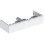 Mueble bajo Geberit iCon para lavabo de dos senos, con dos cajones: Ancho de lavabo=120cm, H=24.7cm, Cuerpo y frontal: blanco/cubierto mate, Tirador: blanco/con pintura polvo al horno mate